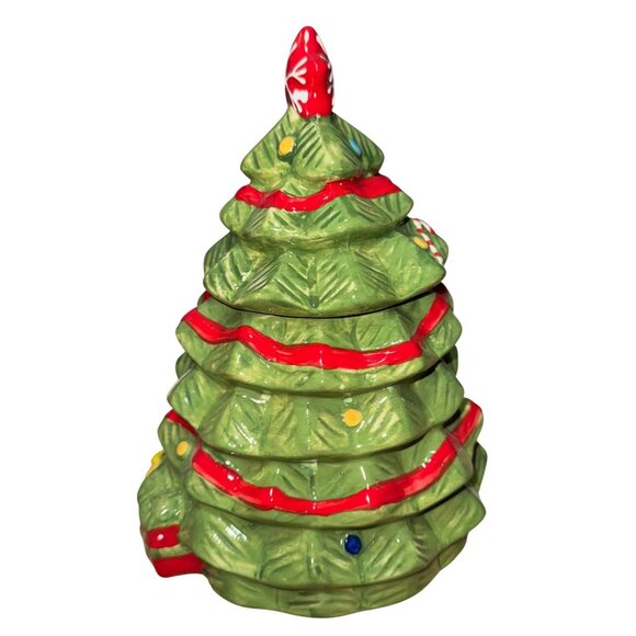 NEW Gibson Home MIRTHFUL TREATS Stoneware Cookie JAR 2 Pieces Christmas Tree NIB - Picture 5 of 5